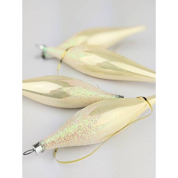 Set of 4 Glass Icicle Ornaments Gold Blush Glitter Gold Vintage 1980s Holiday - Picture 2 of 6